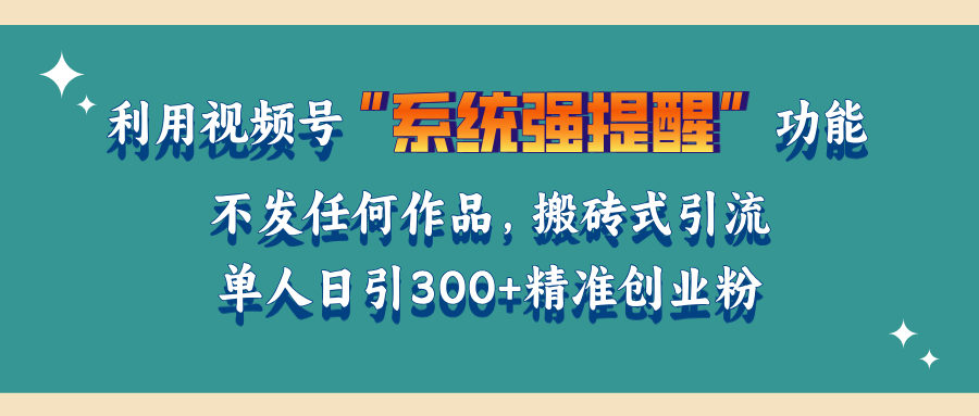 利用视频号“系统强提醒”功能，引流精准创业粉，无需发布任何作品，单人日引流300+精准创业粉|琦哥资源