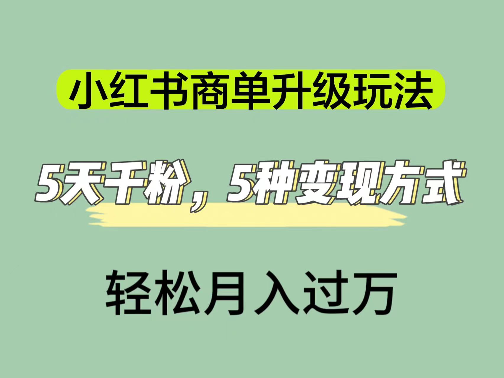 小红书商单升级玩法，5天千粉，5种变现渠道，轻松月入1万+|琦哥资源