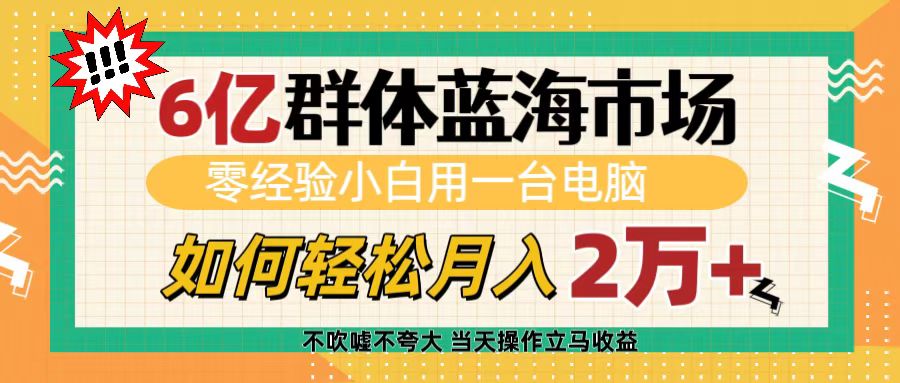 6亿群体蓝海市场，零经验小白用一台电脑，如何轻松月入2万+|琦哥资源