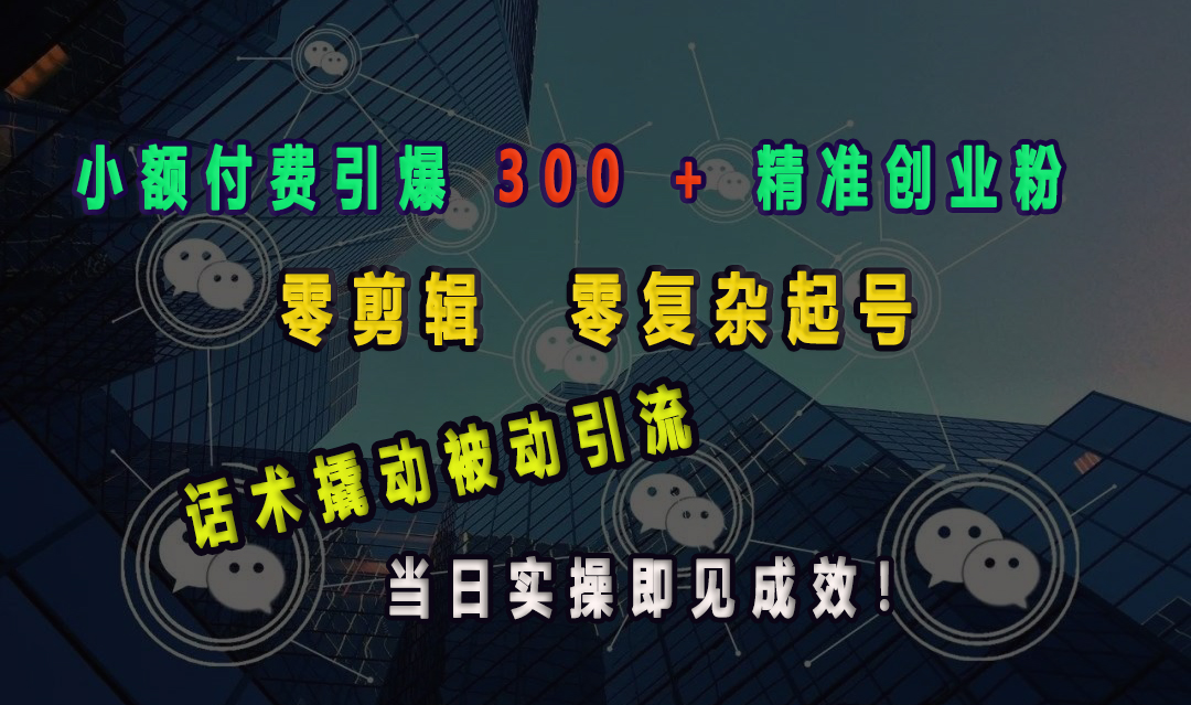 小额付费引爆 300 + 精准创业粉，零剪辑、零复杂起号，话术撬动被动引流，当日实操即见成效！|琦哥资源