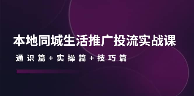 本地同城生活推广投流实战课：通识篇+实操篇+技巧篇|琦哥资源