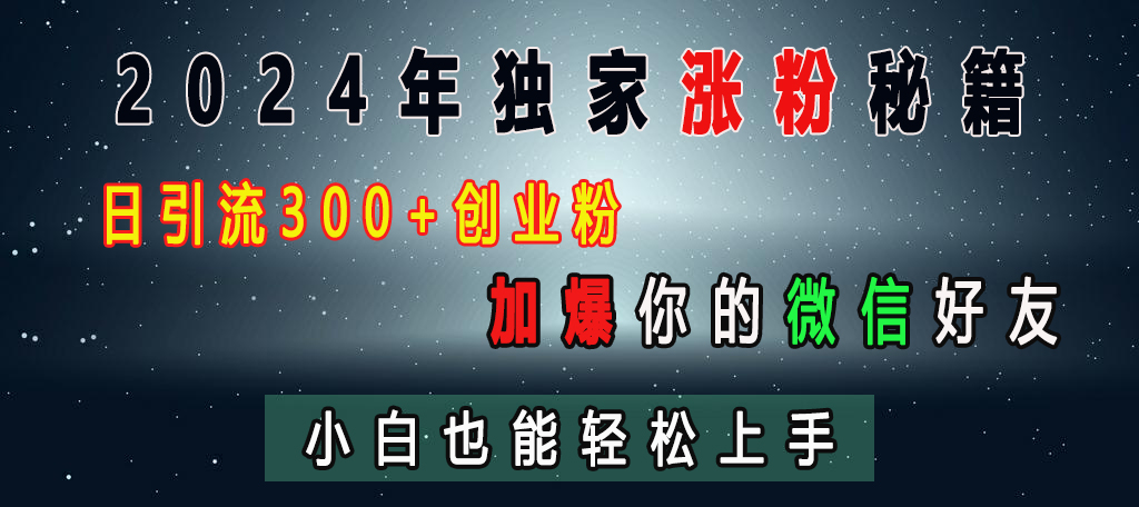 2024年独家涨粉秘籍，日引流300+创业粉，加爆你的微信好友，小白也能轻松上手|琦哥资源