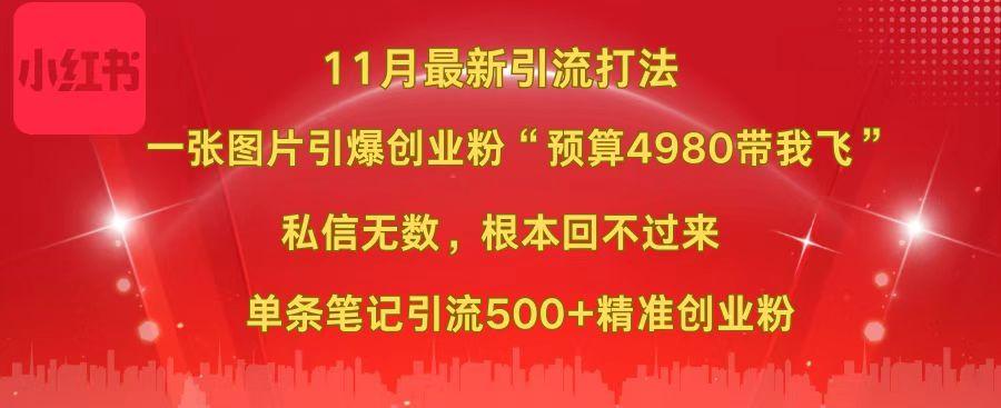 小红书11月最新图片打法，一张图片引爆创业粉“预算4980带我飞”，私信无数，根本回不过来，单条笔记引流500+精准创业粉|琦哥资源