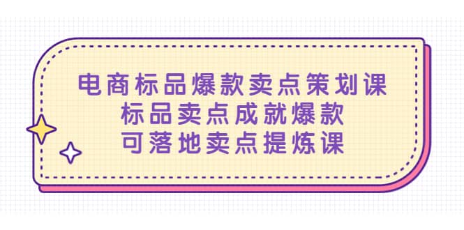 电商标品爆款卖点策划课，标品卖点成就爆款，可落地卖点提炼课|琦哥资源