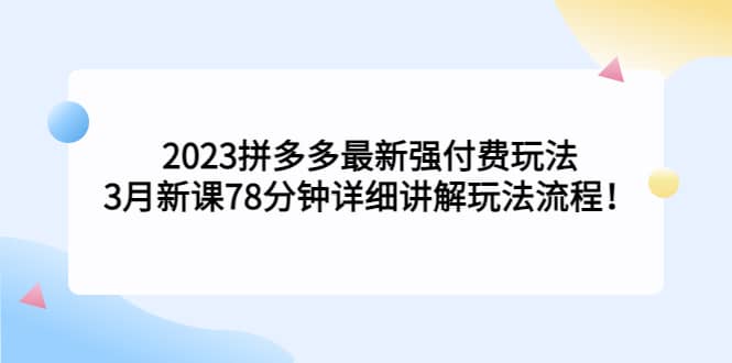 2023拼多多最新强付费玩法，3月新课78分钟详细讲解玩法流程|琦哥资源