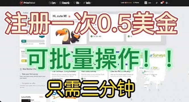 国外项目注册一次0.5美金 只需三分钟无脑操作 可批量放大 小白工作室福利|琦哥资源