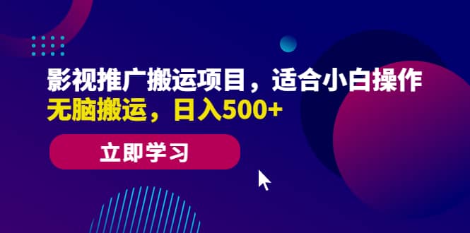 影视推广搬运项目，适合小白操作，无脑搬运，日入500+|琦哥资源