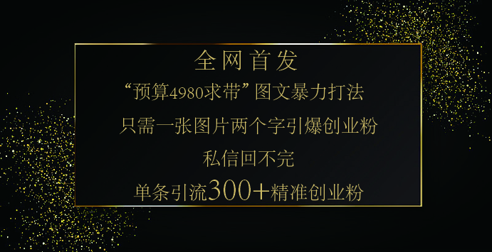 小红书，“预算 4980 带我飞” 的神奇图片引流法，堪称涨粉核武器！只需一张图，就能单条笔记凭借此方法，轻松引流 300 + 精准创业粉！|琦哥资源