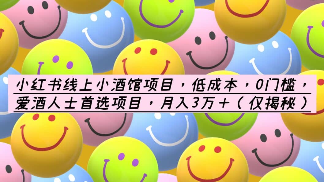 小红书线上小酒馆项目，低成本，0门槛，爱酒人士首选项目，月入3万＋|琦哥资源