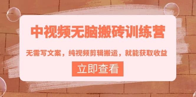 中视频无脑搬砖训练营：无需写文案，纯视频剪辑搬运，就能获取收益|琦哥资源