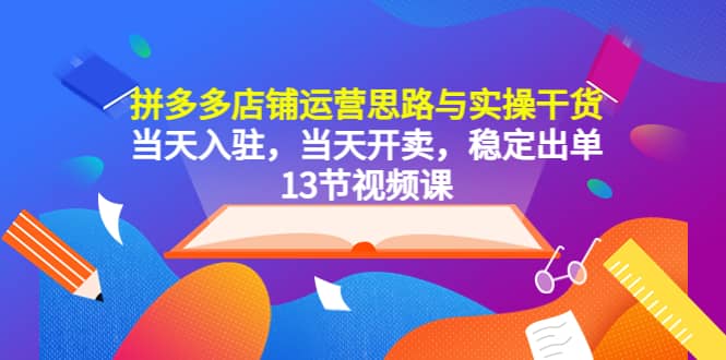 拼多多店铺运营思路与实操干货，当天入驻，当天开卖，稳定出单（13节课）|琦哥资源