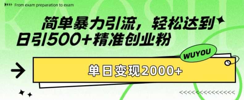简单暴力引流轻松达到日引500+精准创业粉，单日变现2k【揭秘】|琦哥资源