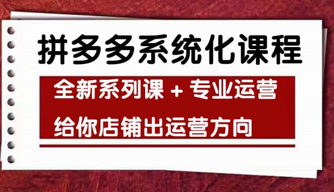 车神陪跑，拼多多系统化课程，全新系列课+专业运营给你店铺出运营方向|琦哥资源