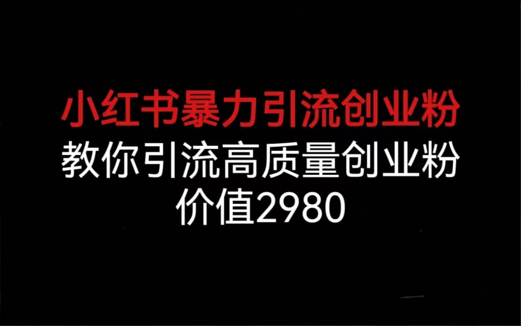 小红书暴力引流创业粉，教你引流高质量创业粉，价值2980|琦哥资源