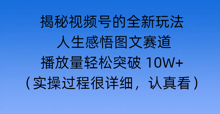 揭秘视频号的全新玩法 —— 人生感悟图文赛道|琦哥资源