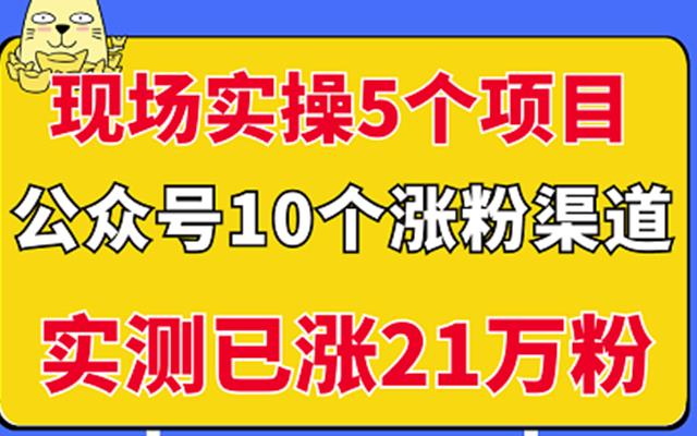 现场实操5个公众号项目，10个涨粉渠道，实测已涨21万粉！|琦哥资源