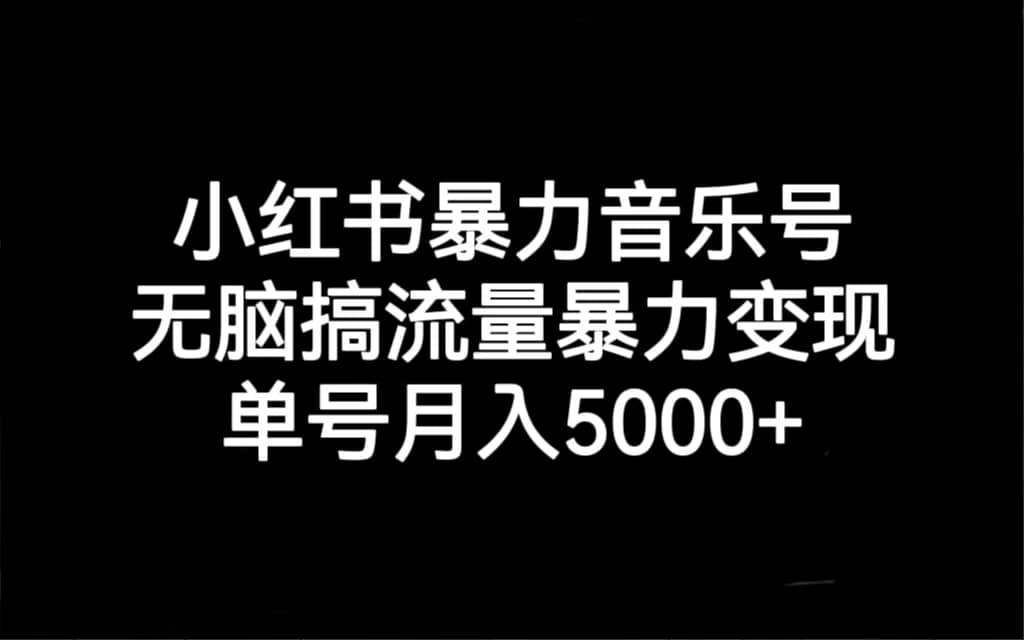 小红书暴力音乐号，无脑搞流量暴力变现，单号月入5000+|琦哥资源