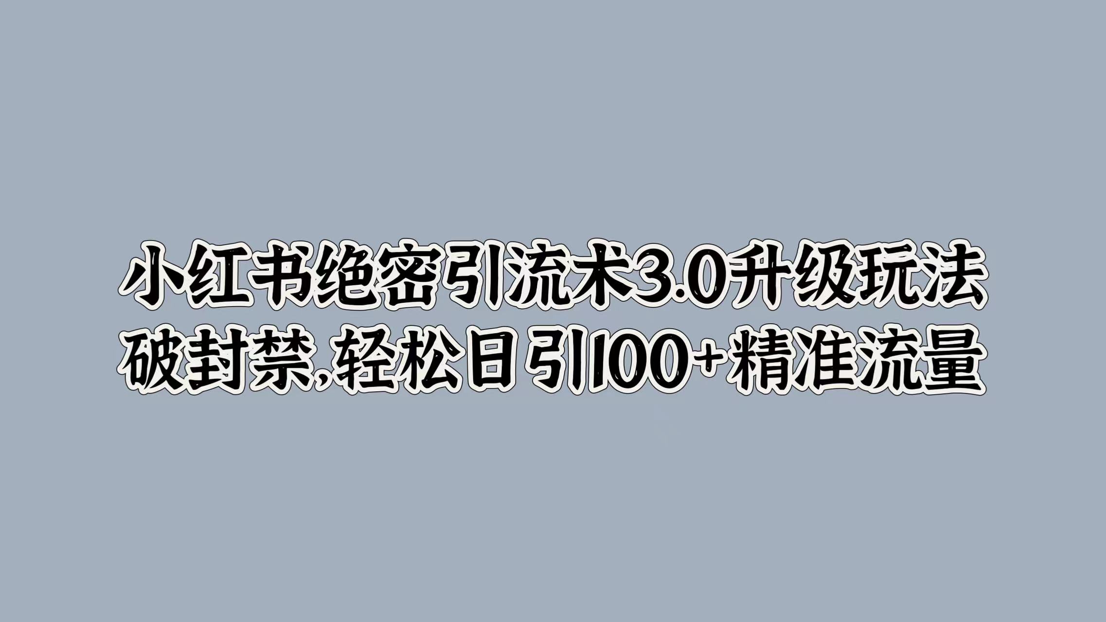 小红书绝密引流术3.0升级玩法，破封禁，轻松日引100+精准流量|琦哥资源