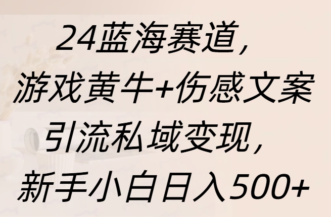 24蓝海赛道，游戏黄牛+伤感文案引流私域变现，新手日入500+|琦哥资源