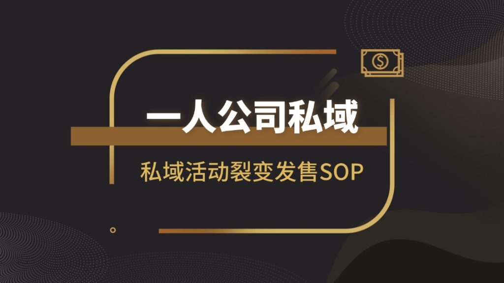 一人公司私域活动裂变发售SOP|琦哥资源