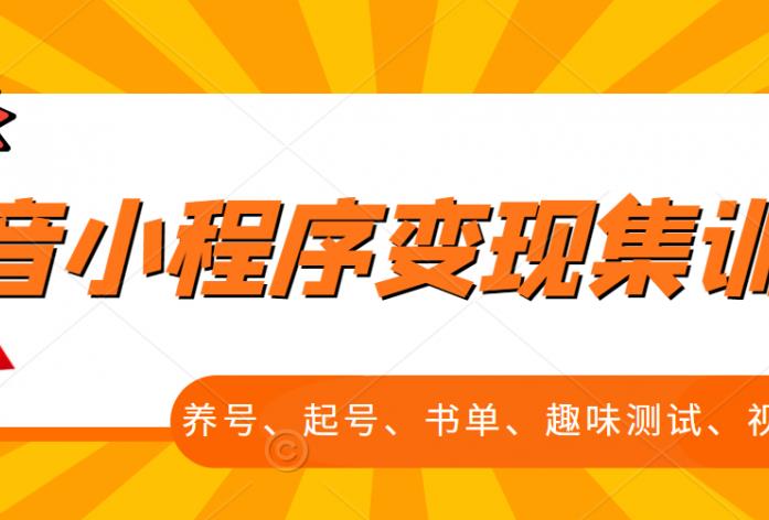 抖音小程序变现集训课，养号、起号、书单、趣味测试、视频剪辑，全套流程|琦哥资源