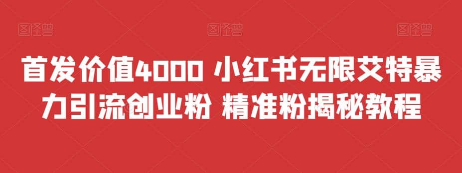 首发价值4000 小红书无限艾特暴力引流创业粉 精准粉揭秘教程|琦哥资源