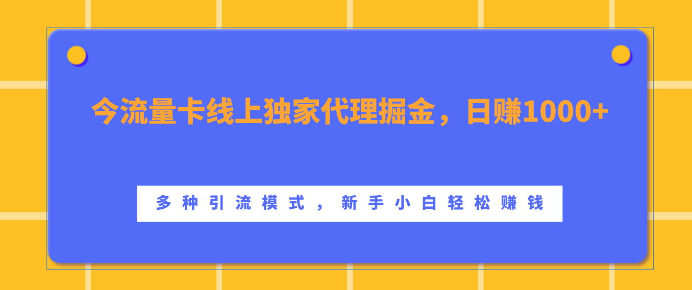 流量卡线上独家代理掘金，日赚1000+ ，多种引流模式，新手小白轻松赚钱|琦哥资源
