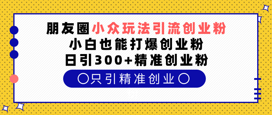 朋友圈小众玩法引流创业粉，小白也能打爆创业粉，日引300+精准创业粉|琦哥资源