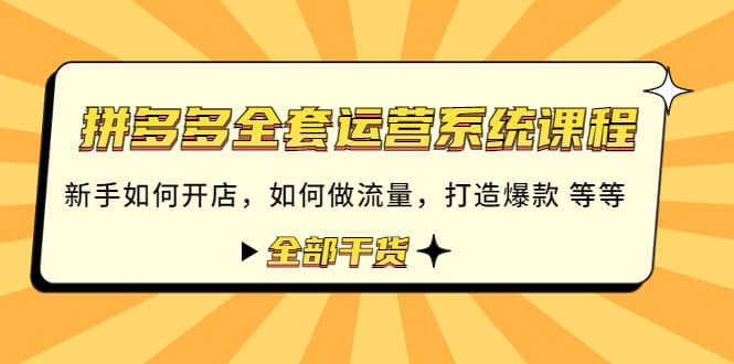 拼多多全套运营系统课程：新手如何开店 如何做流量 打造爆款 等等 全部干货|琦哥资源