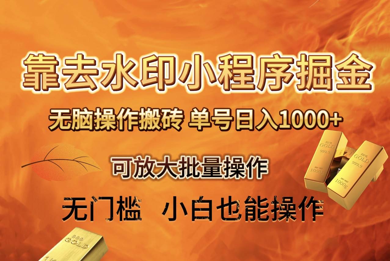 去水印小程序+拼多多 无脑搬砖 ，单号日入1000+ 保姆级教程 可放大批量操作|琦哥资源