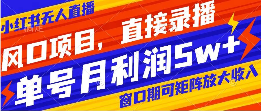 风口项目，小红书无人直播带货，直接录播，可矩阵，月入5w+|琦哥资源