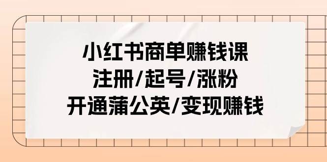 小红书商单赚钱课：注册/起号/涨粉/开通蒲公英/变现赚钱（25节课）|琦哥资源