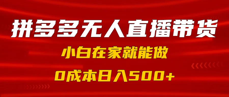 拼多多无人直播带货，小白在家就能做，0成本日入500+|琦哥资源