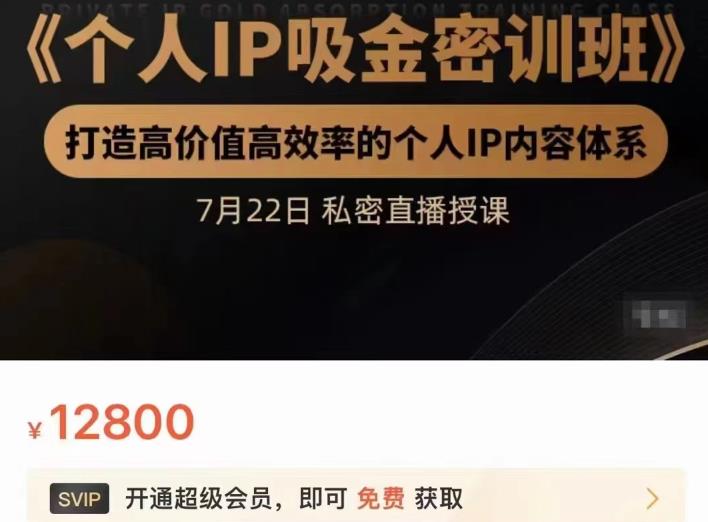 个人IP吸金密训班，打造高价值高效率的个人IP内容体系（价值12800元）|琦哥资源