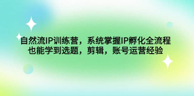 自然流IP训练营，系统掌握IP孵化全流程，也能学到选题，剪辑，账号运营经验|琦哥资源
