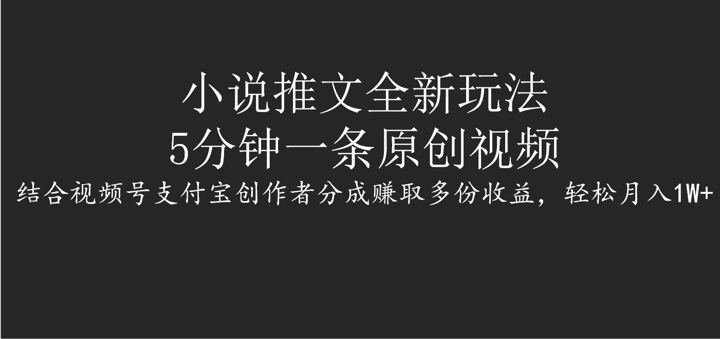 小说推文全新玩法，5分钟一条原创视频，结合视频号支付宝创作者分成赚取多份收益，轻松月入1W+|琦哥资源