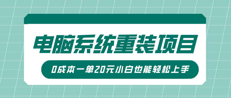 电脑系统重装项目，傻瓜式操作，0成本一单20元小白也能轻松上手|琦哥资源