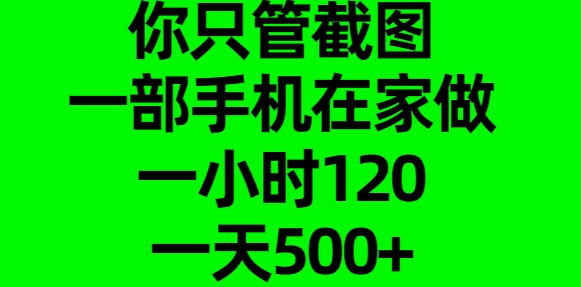 你只管截图，一部手机在家做，一小时120，一天500+|琦哥资源