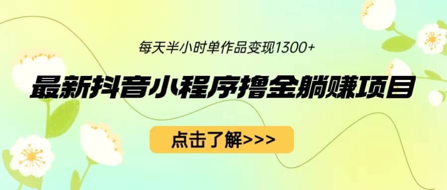 最新抖音小程序撸金躺赚项目，一部手机每天半小时，单个作品变现1300+|琦哥资源