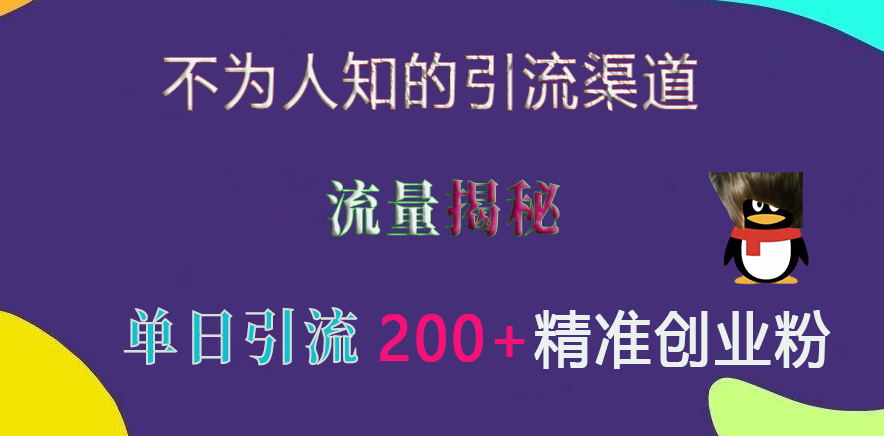 不为人知的引流渠道，流量揭秘，实测单日引流200+精准创业粉|琦哥资源