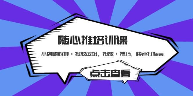 随心推培训课：小店随心推·投放逻辑，投放·技巧，快速打标签|琦哥资源