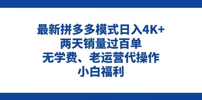 拼多多最新模式日入4K+两天销量过百单，无学费、老运营代操作、小白福利|琦哥资源