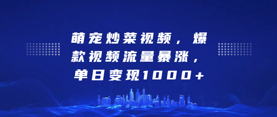 萌宠炒菜视频，爆款视频流量暴涨，单日变现1000+|琦哥资源