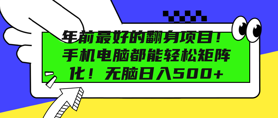 年前最好的翻身项目！手机电脑都能轻松矩阵化！无脑日入500+|琦哥资源