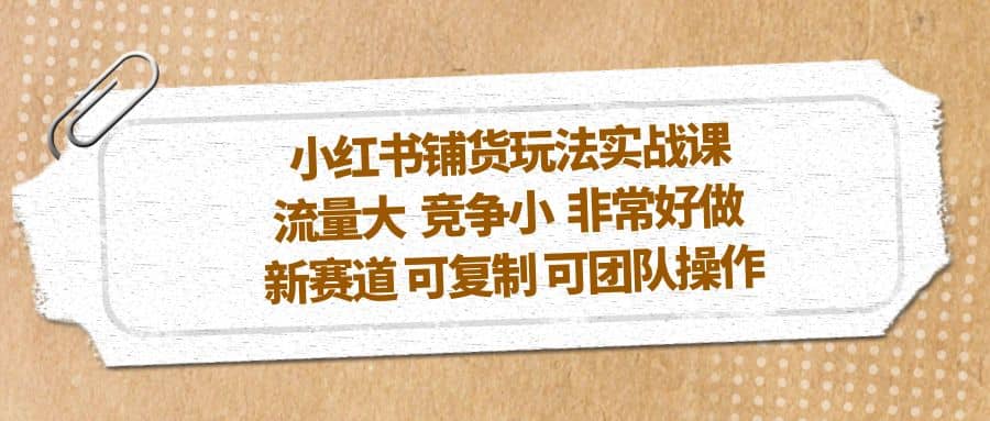 小红书铺货玩法实战课，流量大 竞争小 非常好做 新赛道 可复制 可团队操作|琦哥资源