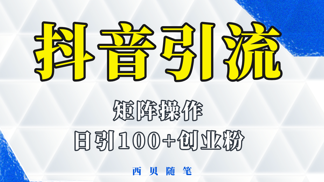 抖音引流术，矩阵操作，一天能引100多创业粉|琦哥资源