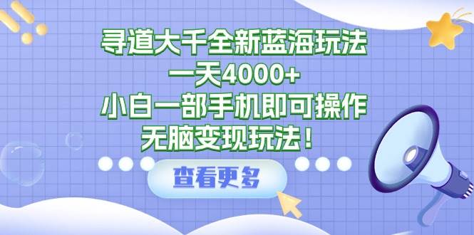 寻道大千全新蓝海玩法，一天4000+，小白一部手机即可操作，无脑变现玩法！|琦哥资源