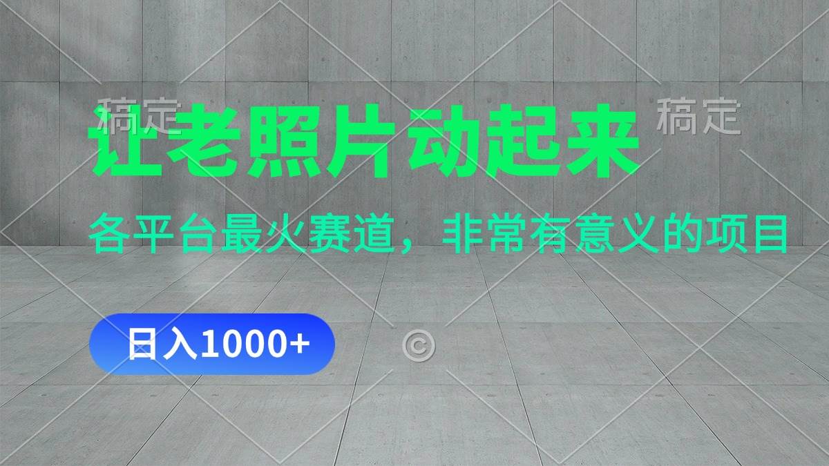 让老照片动起来，一天变现1000+，各平台最火赛道，看完就会|琦哥资源