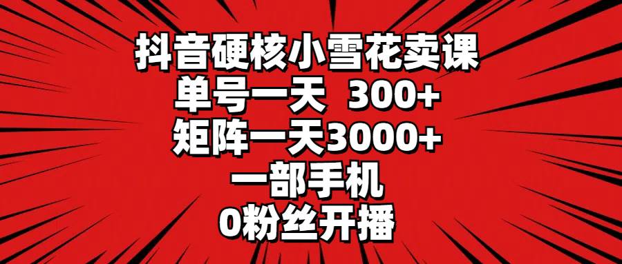 抖音硬核小雪花卖课，单号一天300+，矩阵一天3000+，一部手机0粉丝开播|琦哥资源