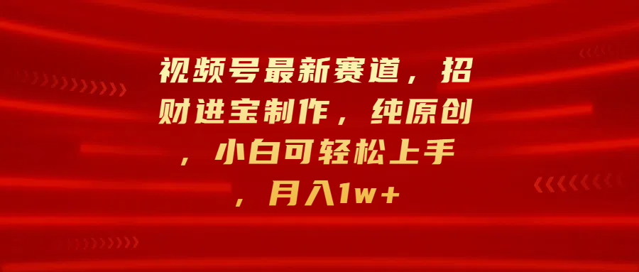 视频号最新赛道，招财进宝制作，纯原创，小白可轻松上手，月入1w+|琦哥资源